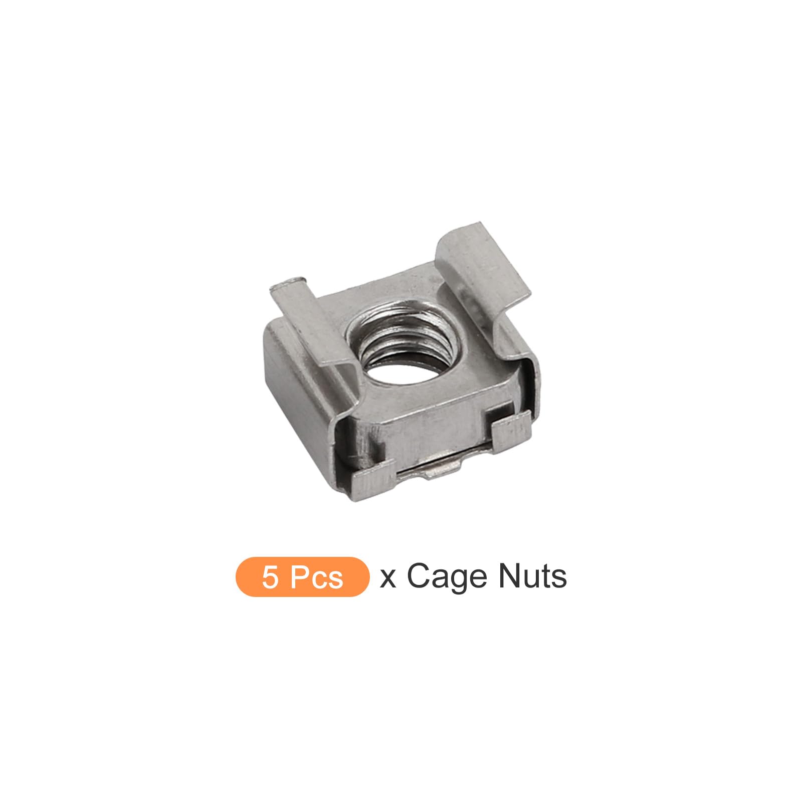 METALLIXITY M6x13mm Stainless Steel Cage Nuts (5-Pack) - Silver Rack Mount Hardware for Server Cabinets & Network Shelves | Perfect for Data Center Equipment Installation & IT Rack Organization