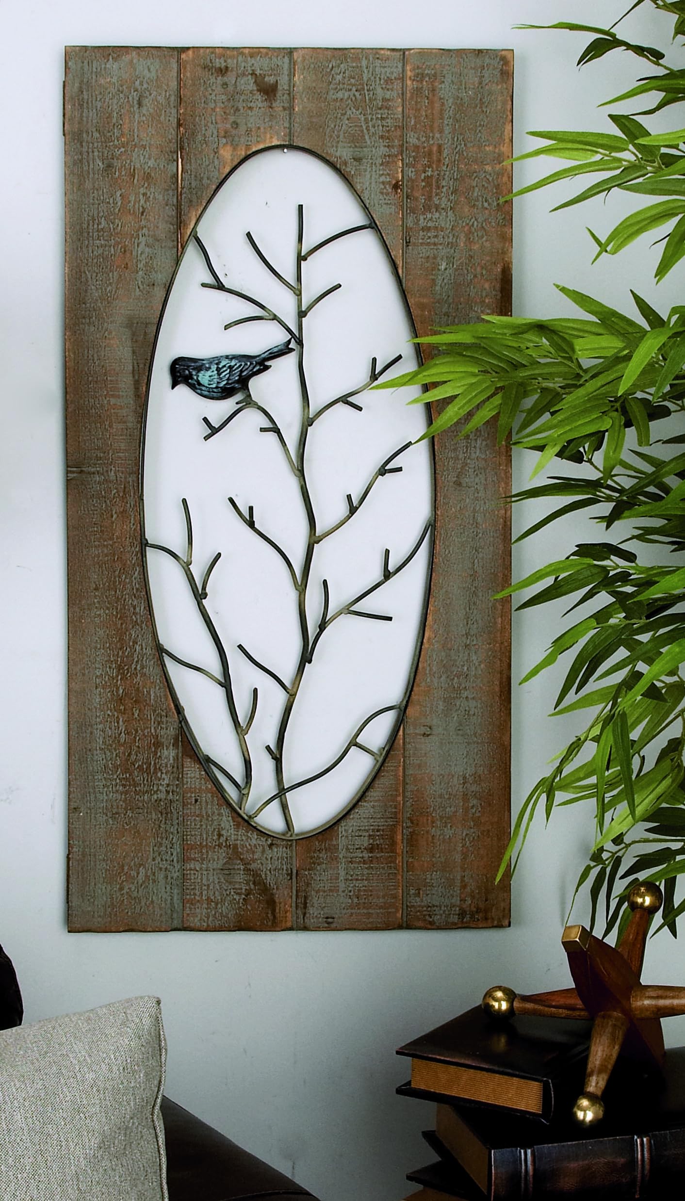 Deco 79 Wooden Bird House Wall Decor - Set of 2 Natural Branch Wall Sculptures 18x1x36 Inches, Rustic Brown Home Art - Perfect for Living Room, Bedroom & Farmhouse Decor