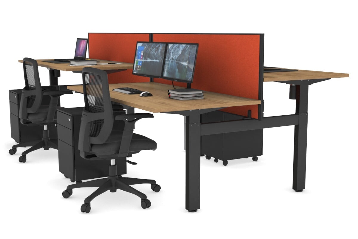 Adjustable 4-Person H Bench Workstation with Black Frame [1400L x 800W] - Perfect for Office, Coworking Spaces & Home Offices
