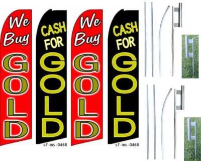 Gold Buyer Banner Flags - Complete Kit for Selling Gold & Cash for Gold - Perfect for Pawn Shops, Jewelry Stores & Gold Buyers