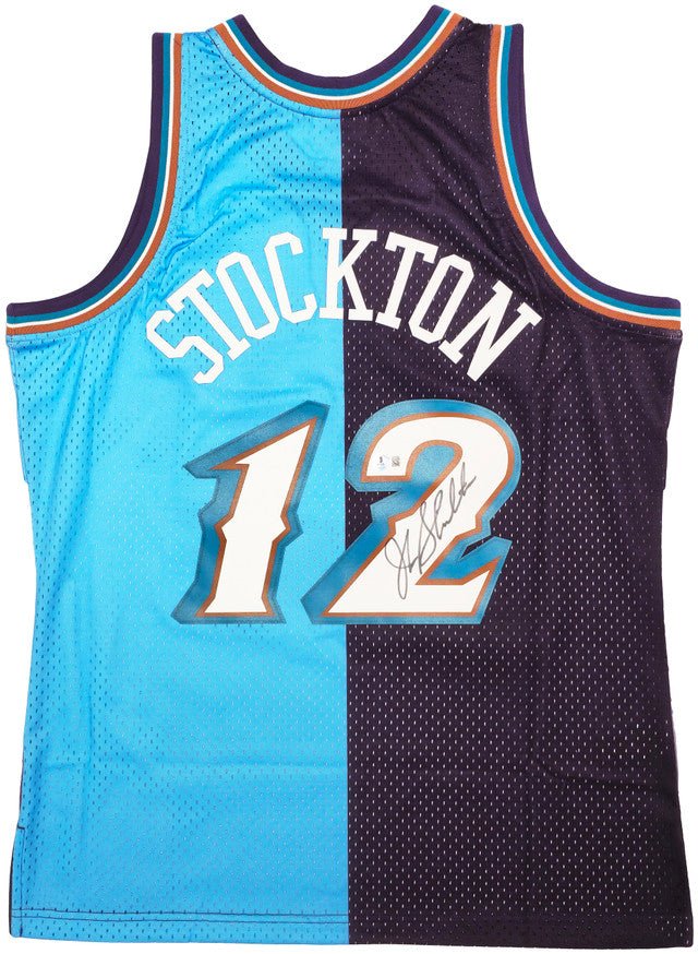 John Stockton Autographed Utah Jazz 1996-97 Mitchell & Ness Hardwood Classics Swingman Split Jersey - Perfect for NBA Memorabilia Collectors & Jazz Fans