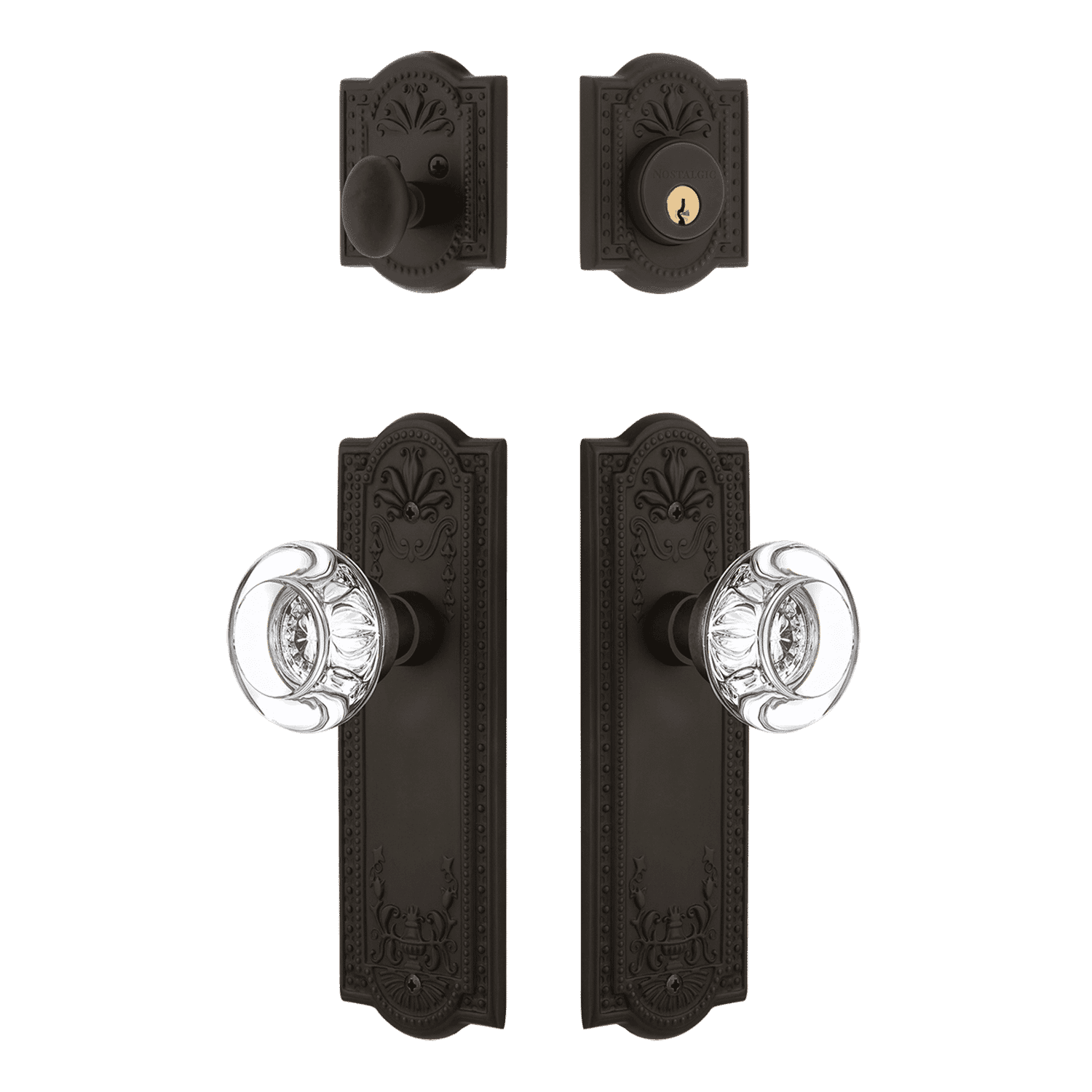 Oil Rubbed Bronze Round Clear Crystal Knob Meadows Entry Door Handle Set - Elegant Hardware for Front Doors, Interior Doors & Cabinets