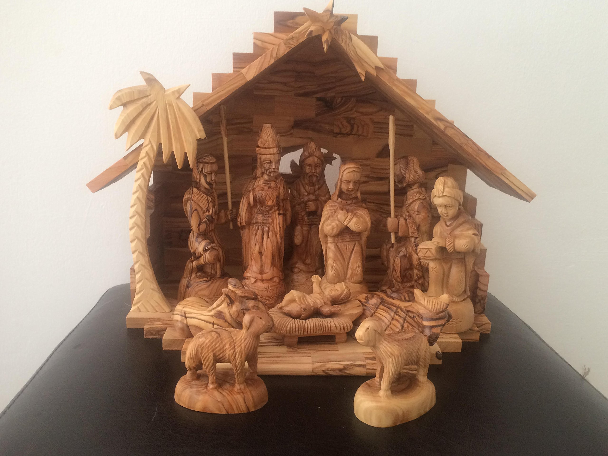 Premium Olive Wood Nativity Set - Handcrafted 12-Piece Christmas Decoration for Home, Church & Holiday Displays