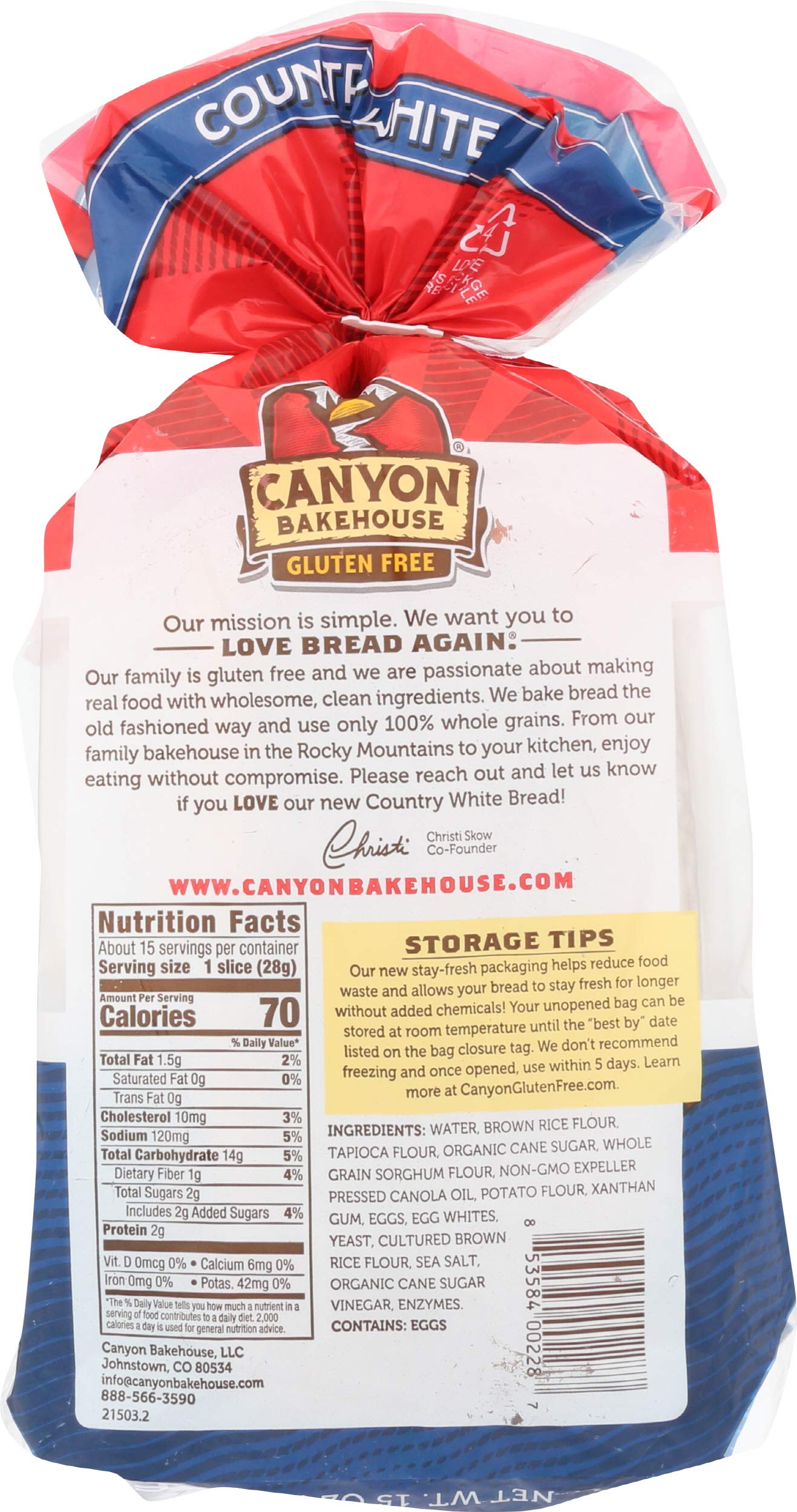 Canyon Bakehouse Gluten-Free Country White Bread - 15 Oz Pack | Soft & Delicious Wheat-Free Sandwich Bread for Breakfast, Lunch & Healthy Snacks