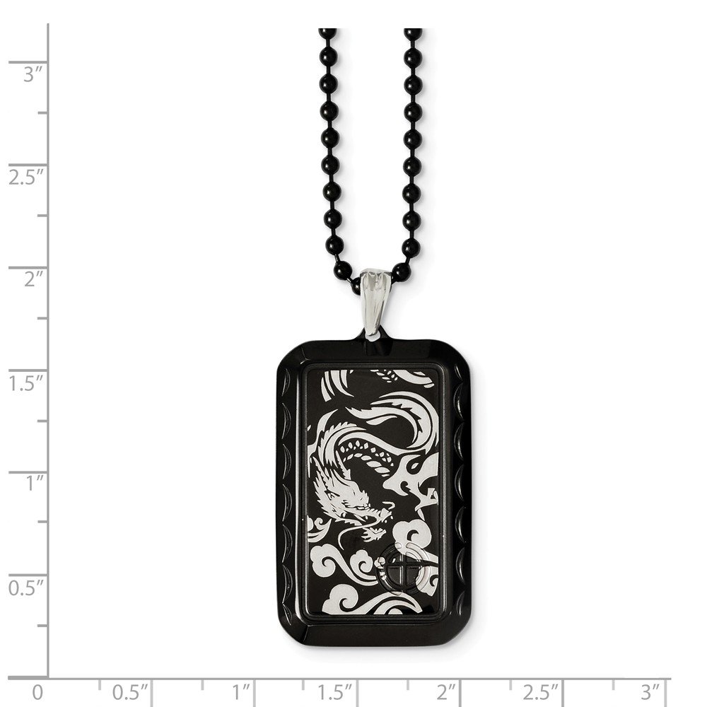 Stainless Steel Black IP-Plated Dragon Dog Tag Necklace for Men - Gothic Punk Jewelry for Everyday Wear, Parties & Gifts
