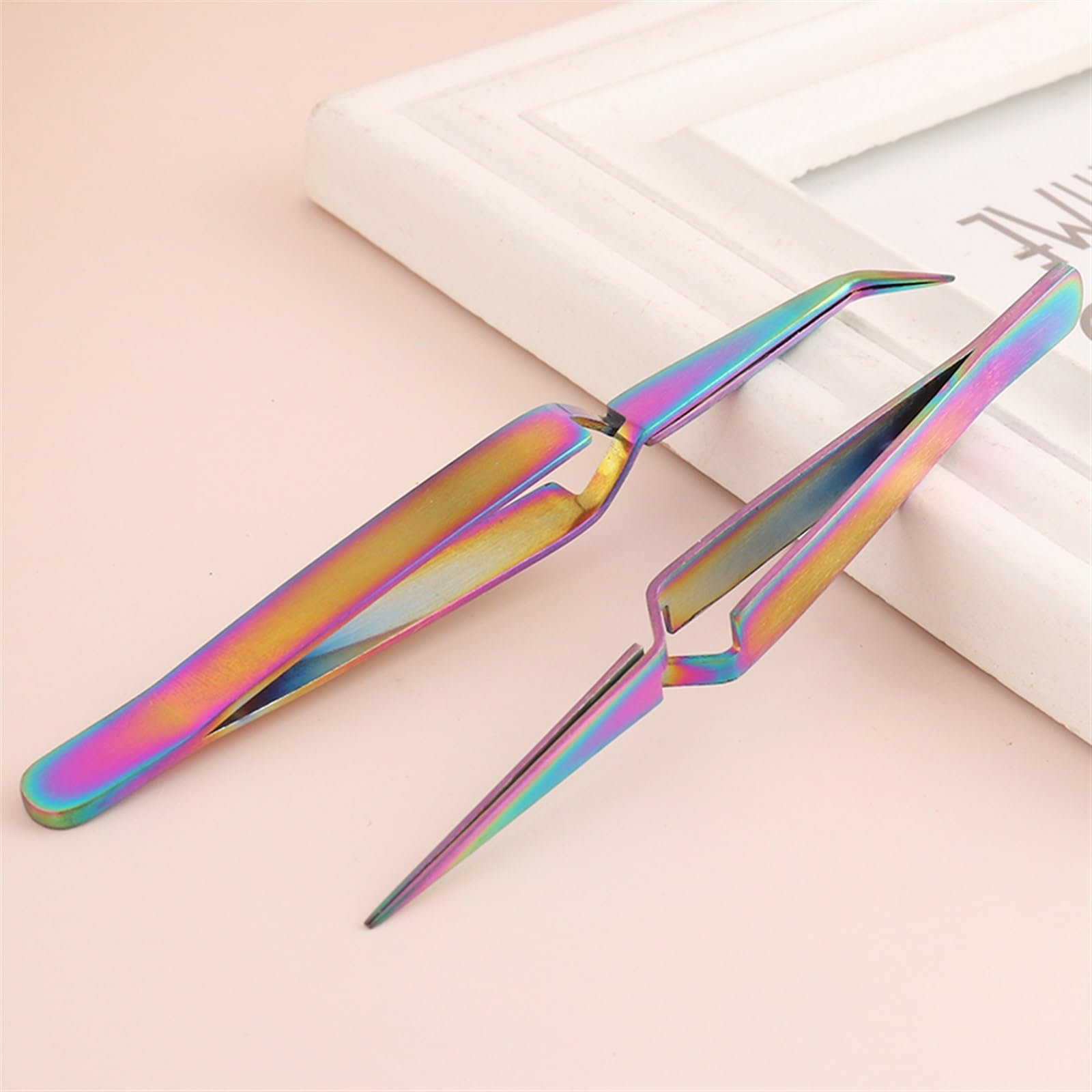 Stainless Steel Hair Removal & Nail Art Tweezers - Cross Action Rainbow Extension Nipper for Eyebrow Shaping, Eyelash Extension & Manicure