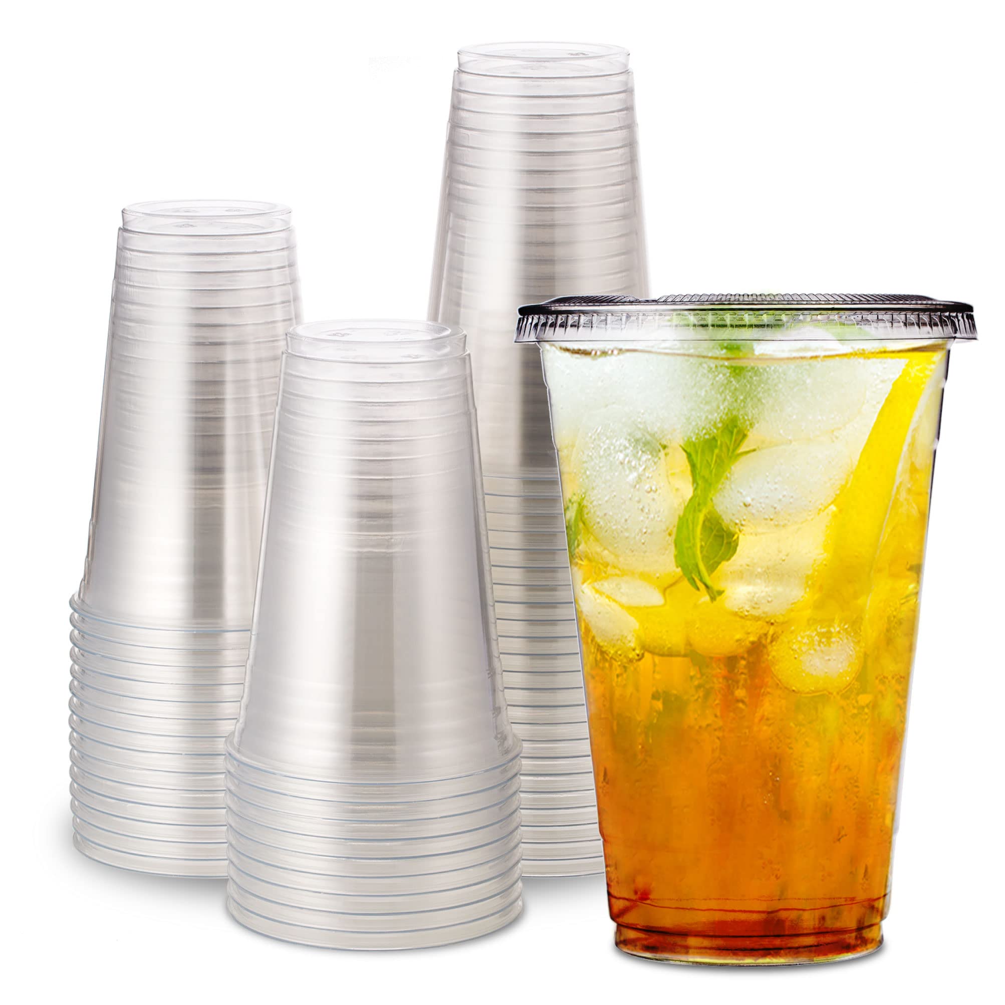 [1000 SET] HAKOWARE 20 oz Ultra Clear Disposable Plastic Cups with Flat Lids - Bulk Cold Drink Tumblers for Wedding, Party, Iced Coffee, Beer & Juice - Perfect for Catering, Events & Outdoor Gatherings