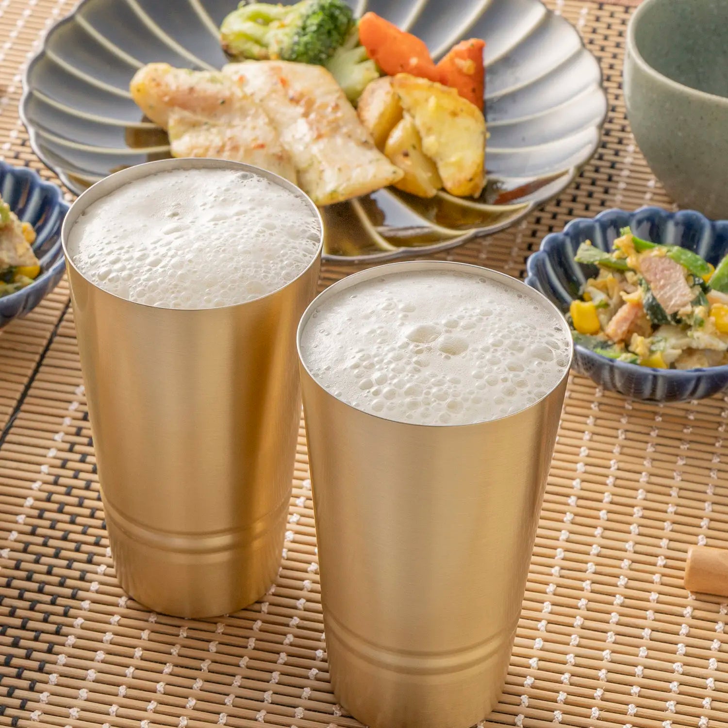 Asahi Brass Tumbler Set - 2 Pack 330ml Copper Cups for Moscow Mule Cocktails, Whiskey, Iced Coffee & More - Premium Japanese Barware for Home & Outdoor Use