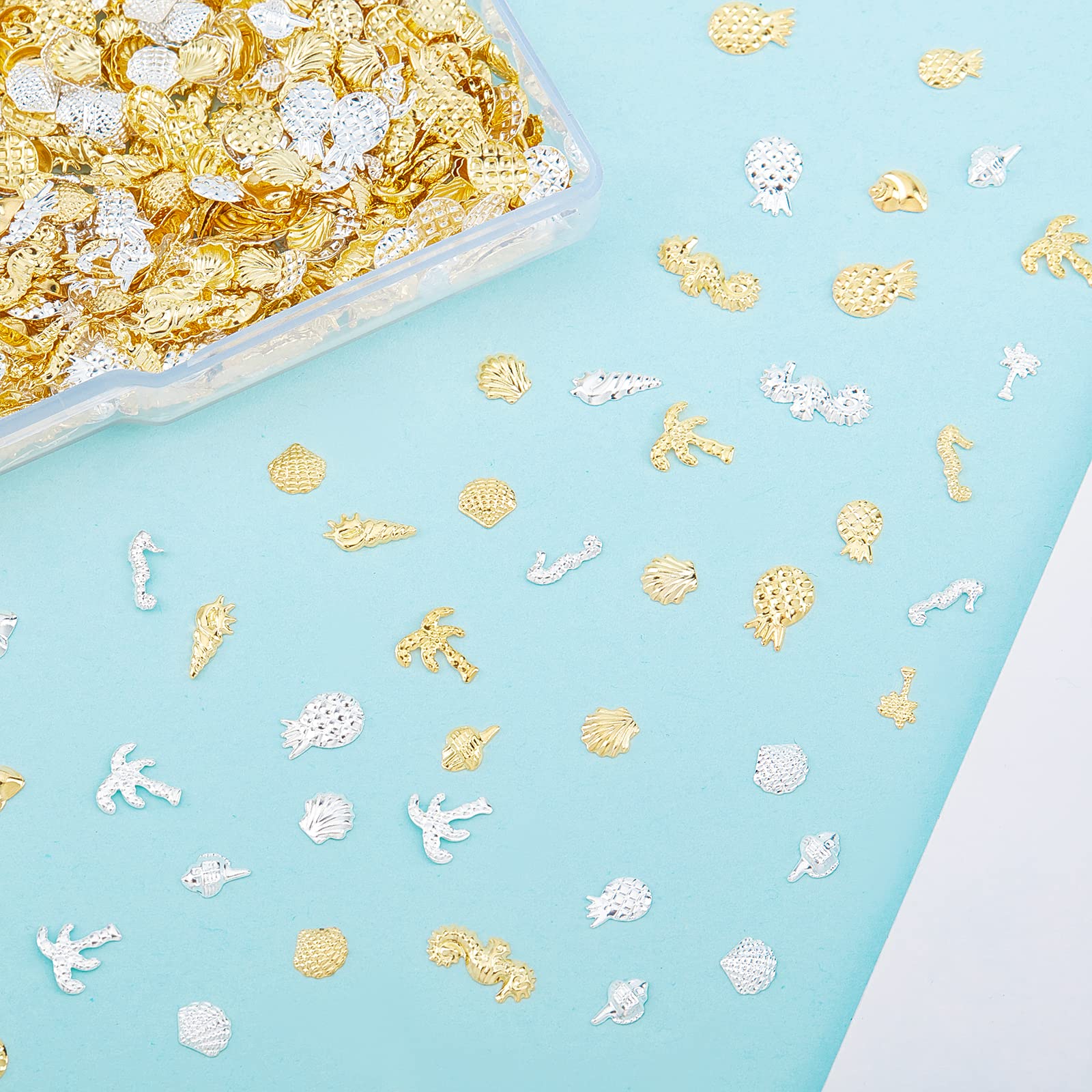 OLYCRAFT 2200Pcs Ocean Themed Resin Filler - Gold & Silver Alloy Resin Filling Crafts for Jewelry Making, Nail Art Decorations | DIY Jewelry Accessories, Scrapbooking, Home Decor