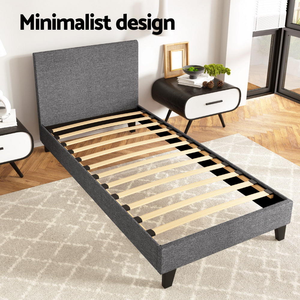 Coogee Single Bed Frame Grey - Sturdy and Modern Platform Bed for Small Spaces - Perfect for Kids Rooms, Guest Rooms & Apartments