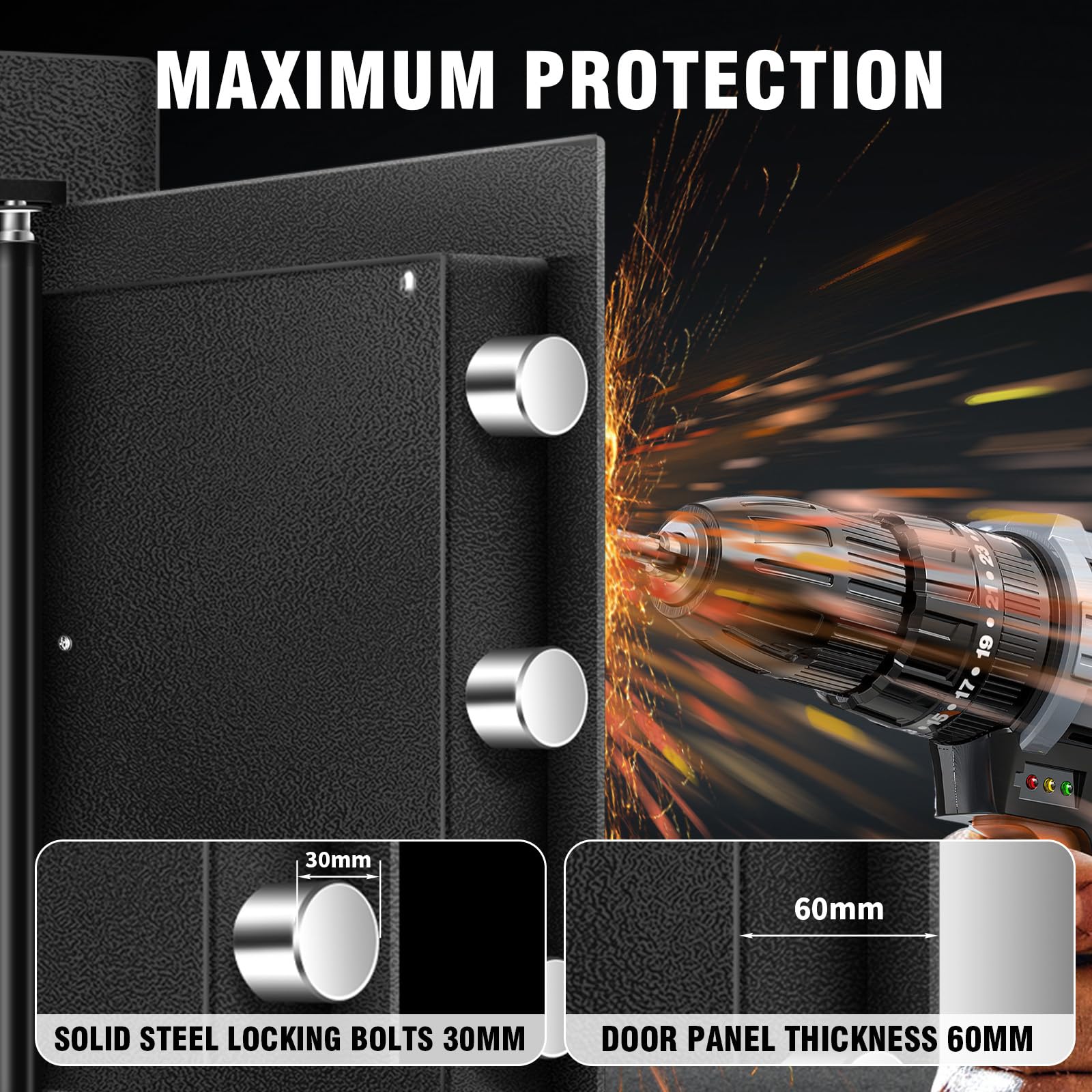 Fireproof Waterproof Home Safe Box - 1.0 Cu Ft Security Lock Box with LED Light & Type-C Charging for Money, Jewelry, Documents | Ideal for Bedroom, Office & Emergency Use