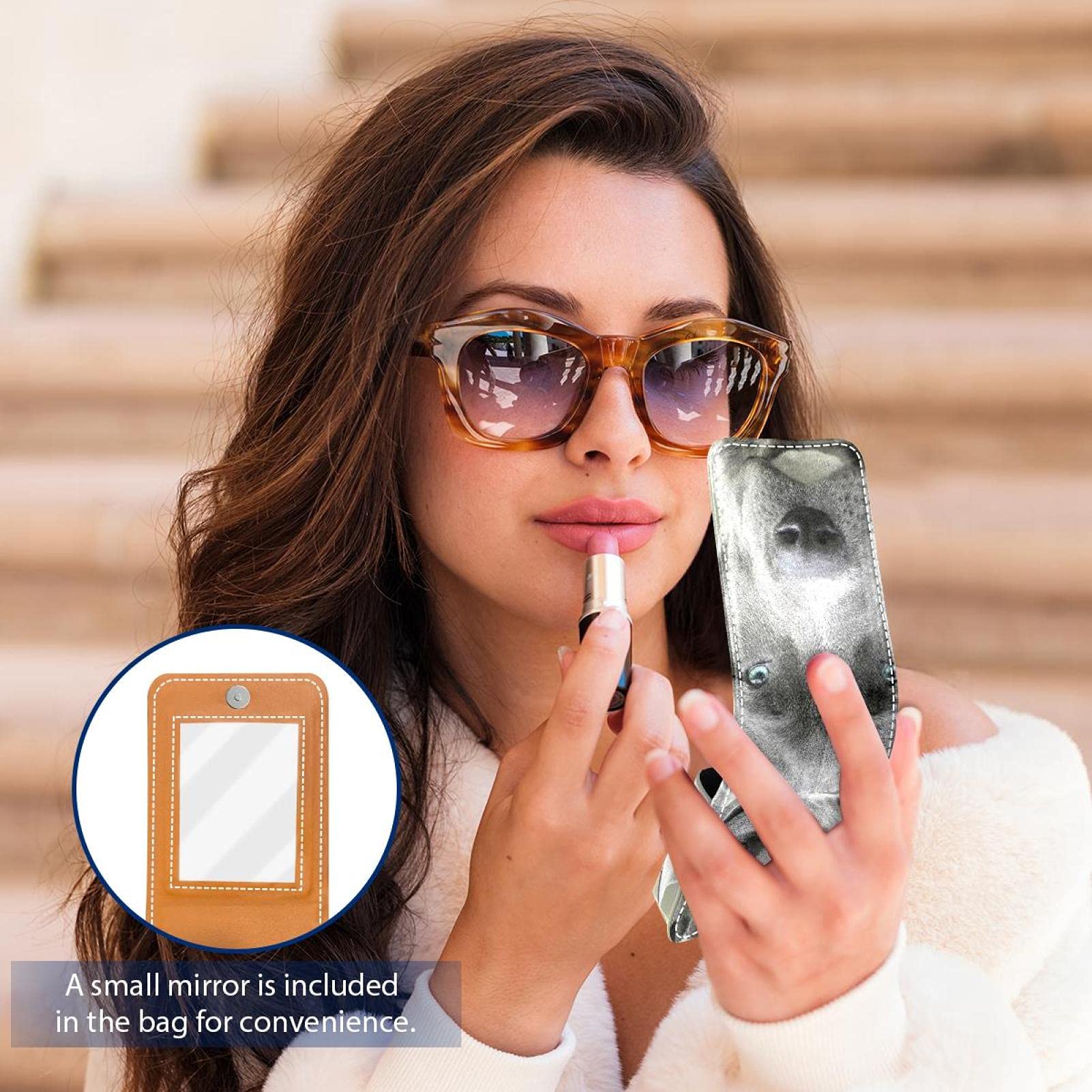 Portable Animal Print Lipstick Case with Mirror - Mini Makeup Organizer Holds 3 Lipsticks - Perfect for Travel, Purse & On-the-Go Touch Ups