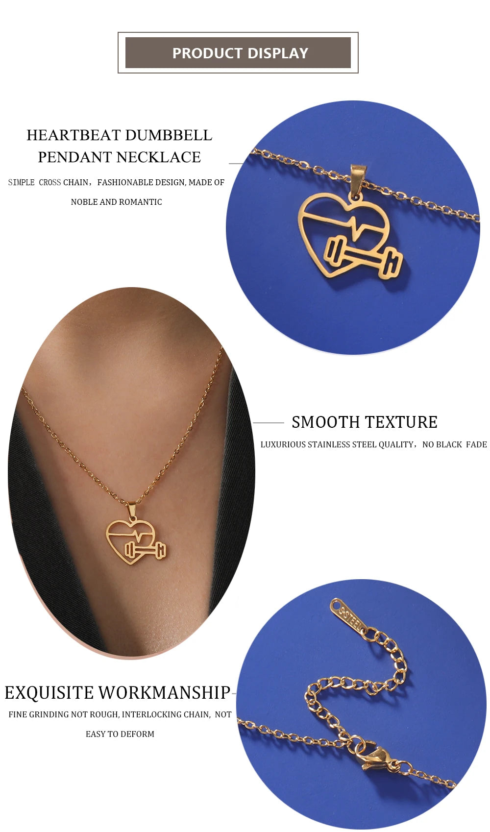 Lucktune Heartbeat Dumbbell Pendant Necklace - Stainless Steel Heart Shaped Fitness Jewelry for Women & Men - Perfect for Workouts, Gym, Valentine's Gift & Everyday Fashion Accessory