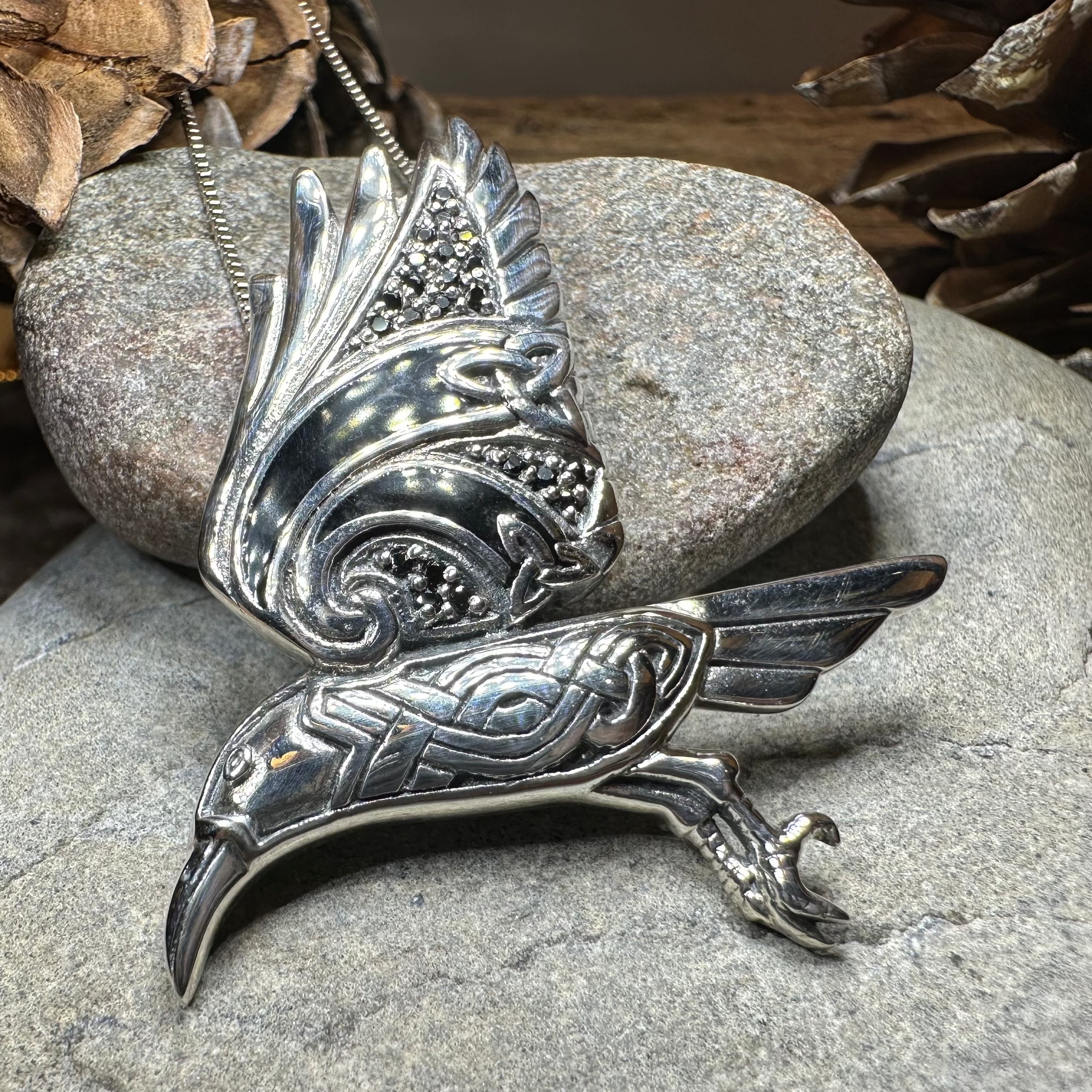 Celtic Raven Necklace - Ashild Viking Jewelry for Women, Handmade Norse Pagan Pendant with Adjustable Chain - Perfect for LARP, Cosplay, and Medieval Fashion