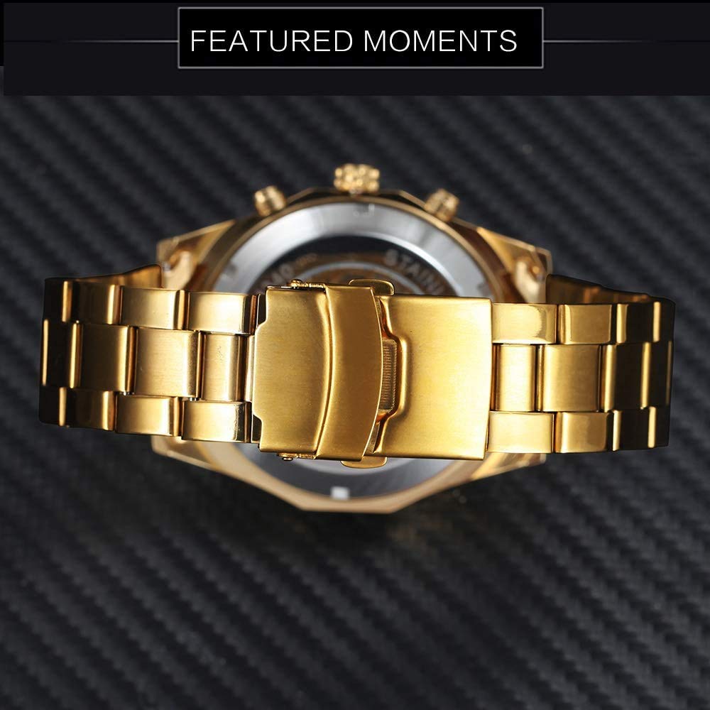 Luxury Automatic Mechanical Skeleton Watch for Men - Gold & Silver Stainless Steel Classic Wristwatch | Perfect for Business, Formal Events & Everyday Wear