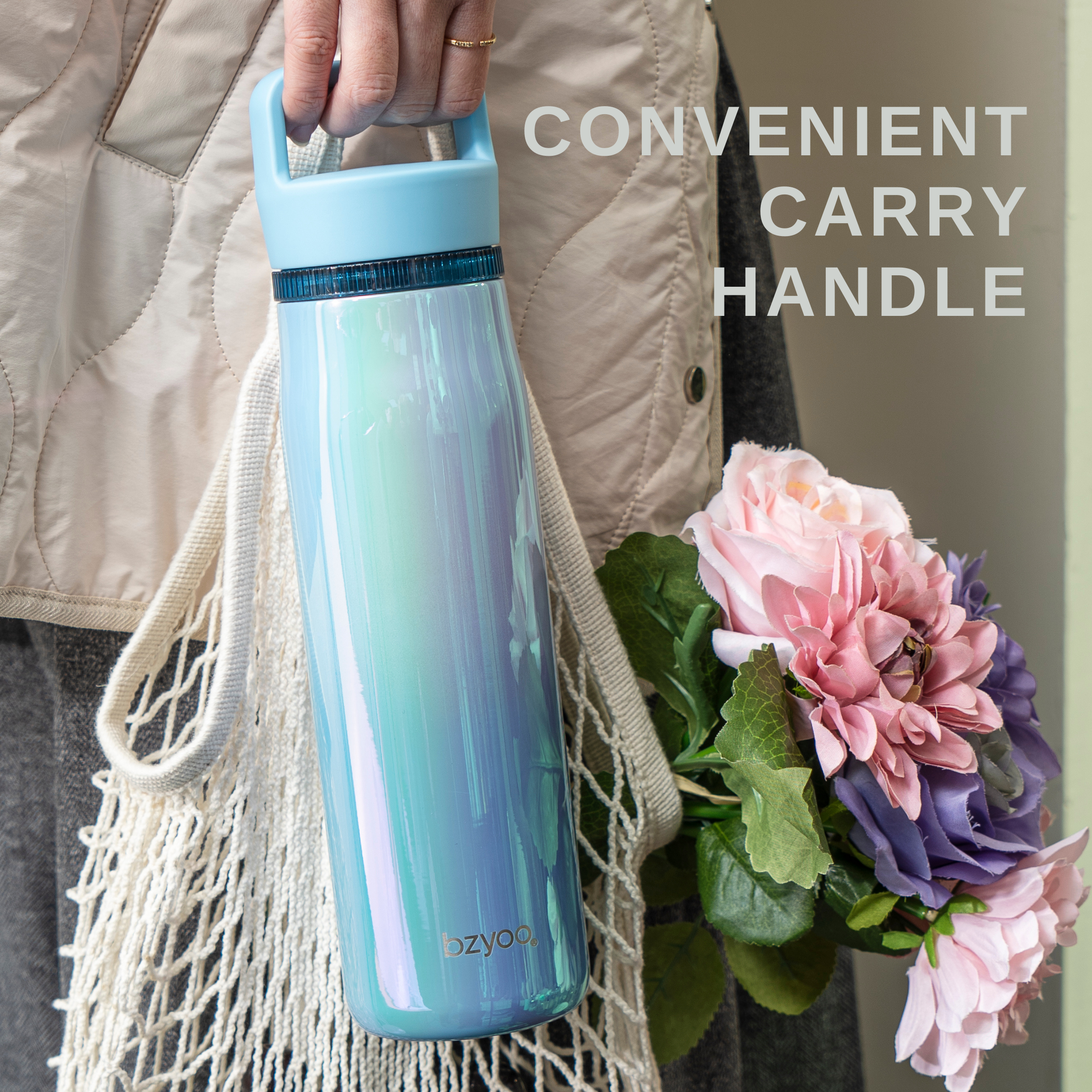 24oz Insulated Stainless Steel Water Bottle with Leakproof Clear Chug Lid - Aurora Iridescent Blue - Perfect for Gym, Hiking & Outdoor Activities