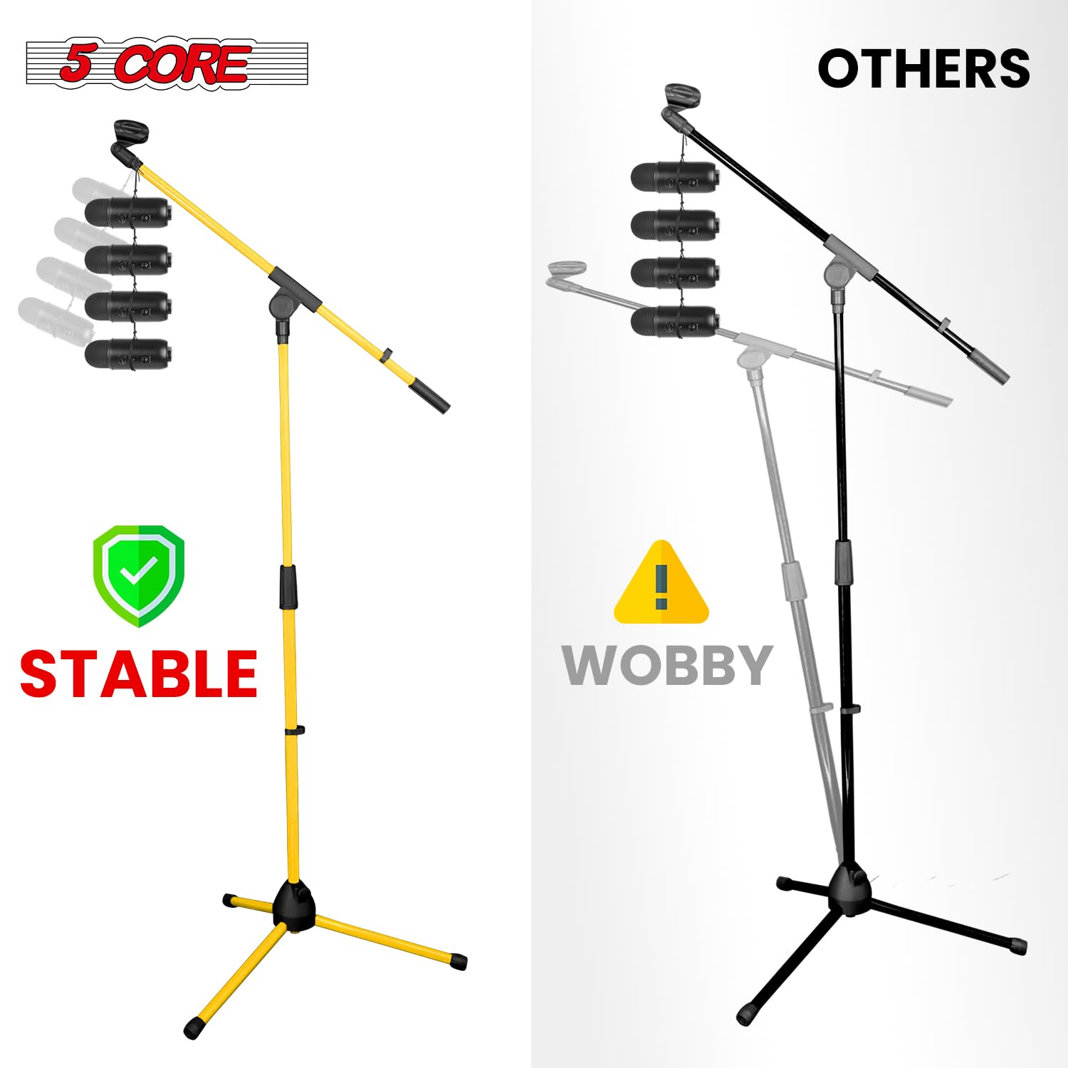 5 Core Heavy Duty Adjustable Tripod Mic Stand (18-72 Inches) with Sturdy Boom Arm - Professional Microphone Stand for Singing, Podcasting & Studio Recording - MS 080 YLW