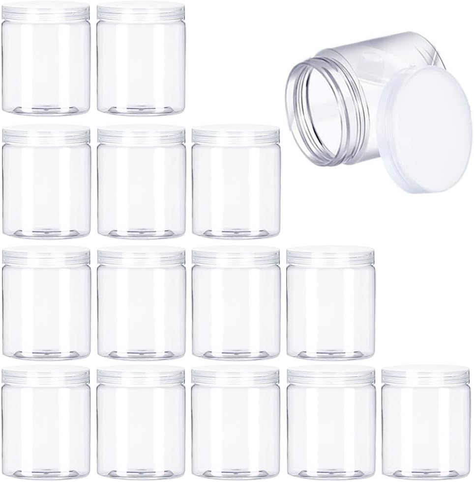 15 Pack 6oz Clear Plastic Jars with Wide Mouth - Airtight Food Storage Containers for Dry Food, Spices, Honey & More | Perfect for Kitchen, Pantry & DIY Organizing