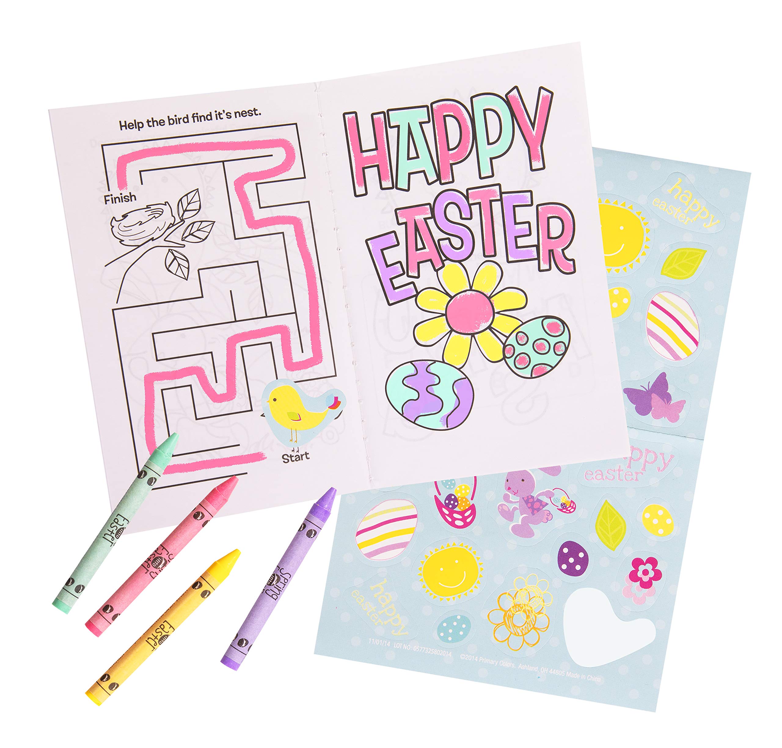 Easter Activity Kit for Kids - 3-Pack Coloring Books, Stickers & Crayons Set in Resealable Pouch | Fun Easter Basket Stuffers & Party Favors | Great for Easter Egg Hunts, Classroom Activities & Travel Entertainment