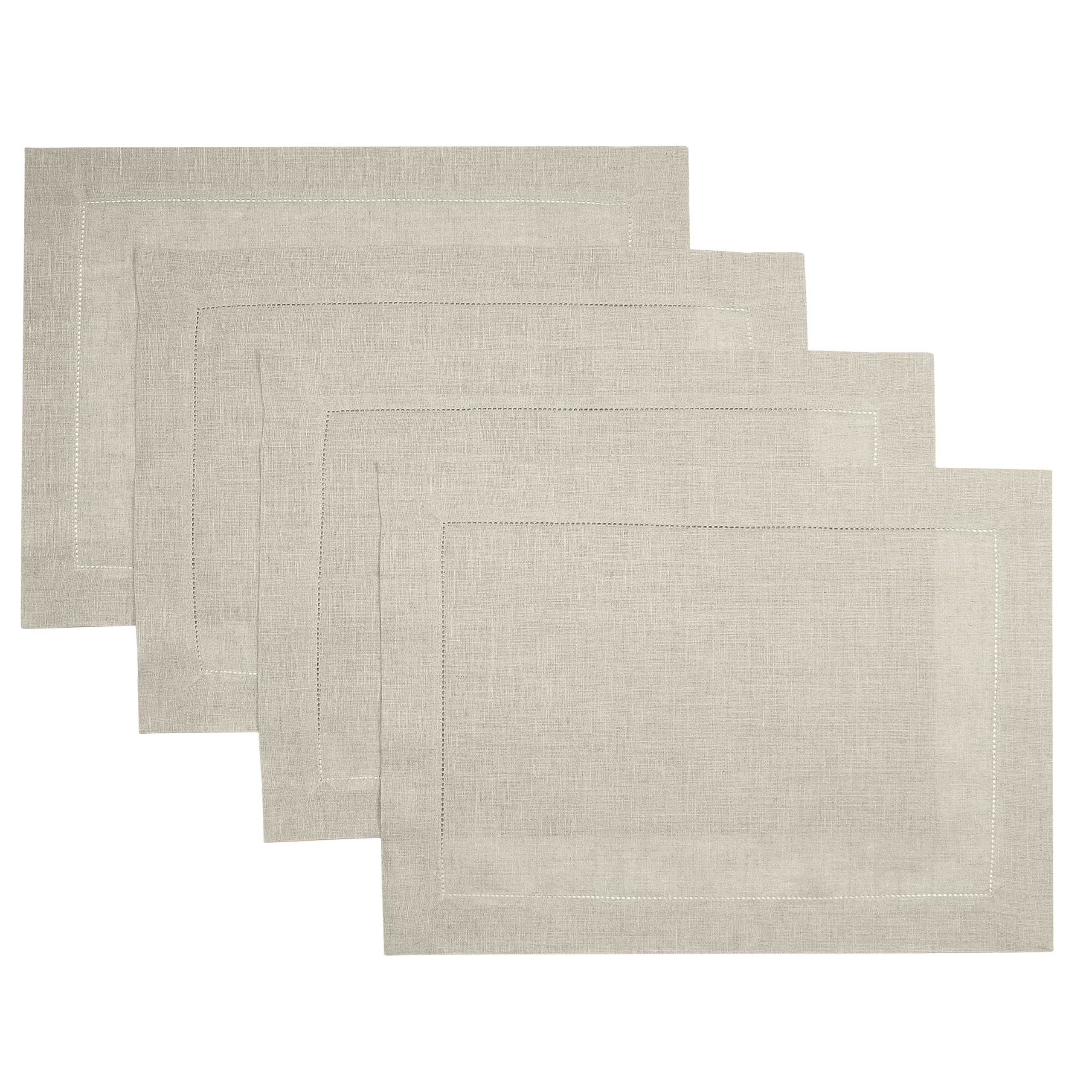 D'Moksha Homes 100% Pure Linen Placemats Set of 4 - Natural 14x19 Inch Table Mats with Classic Hemstitch | Washable & Durable for Dining Table Decor | Perfect for Christmas, Thanksgiving, and Everyday Elegant Dinner Parties