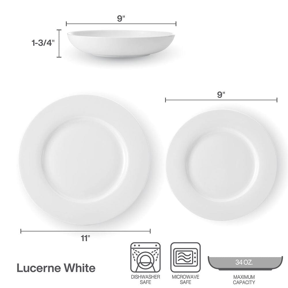 Premium Lucerne White 12-Piece Dinnerware Set - Service for 4 - Elegant Porcelain Plates, Bowls & Mugs - Perfect for Family Dinners, Dinner Parties & Holiday Entertaining