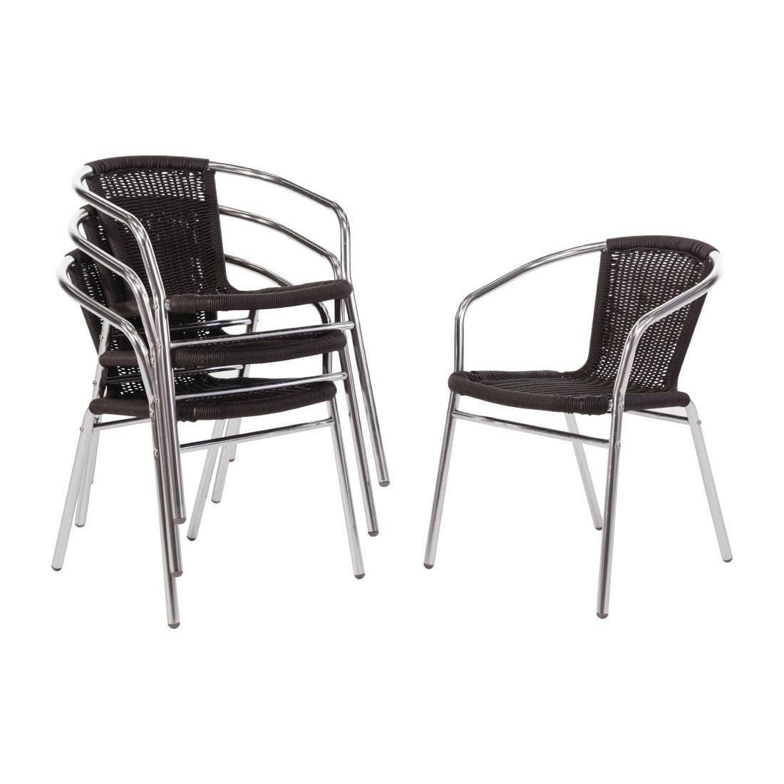 4-Piece Black Aluminum and Wicker Outdoor Patio Chairs Set (735x530x850mm) - Durable Garden, Poolside & Backyard Furniture for Relaxing