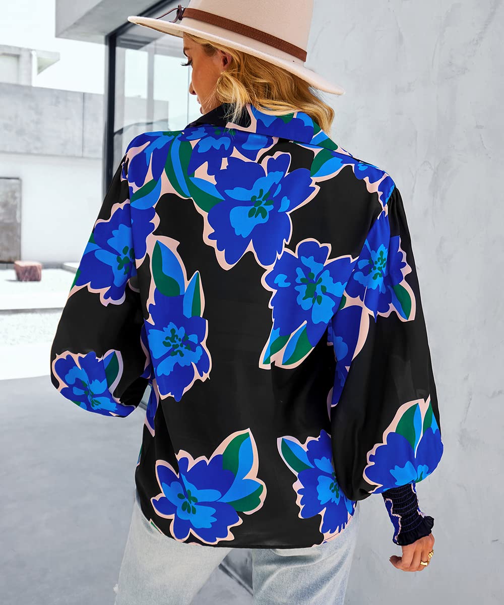 Floral Print Women's Long Sleeve Button Down Blouse - Elegant Casual & Dressy Tops for Work, Date Night & Spring Outfits