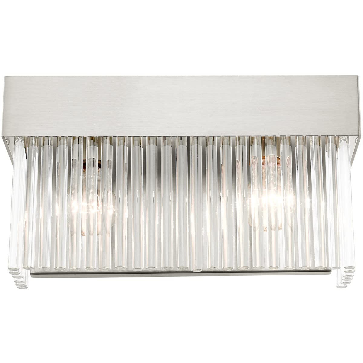 Livex Lighting 15712-91 Brushed Nickel Bathroom Vanity Light Fixture - 2 Lights, Modern Sconce for Bathroom Mirror, Perfect for Vanity Makeup Area and Powder Room Lighting