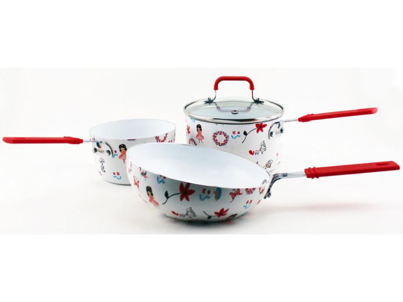 BergHOFF CookNCo 4-Piece Mini Cookware Set with Floral Pattern - Perfect for Small Kitchens, Dorms, Camping & Gift Giving