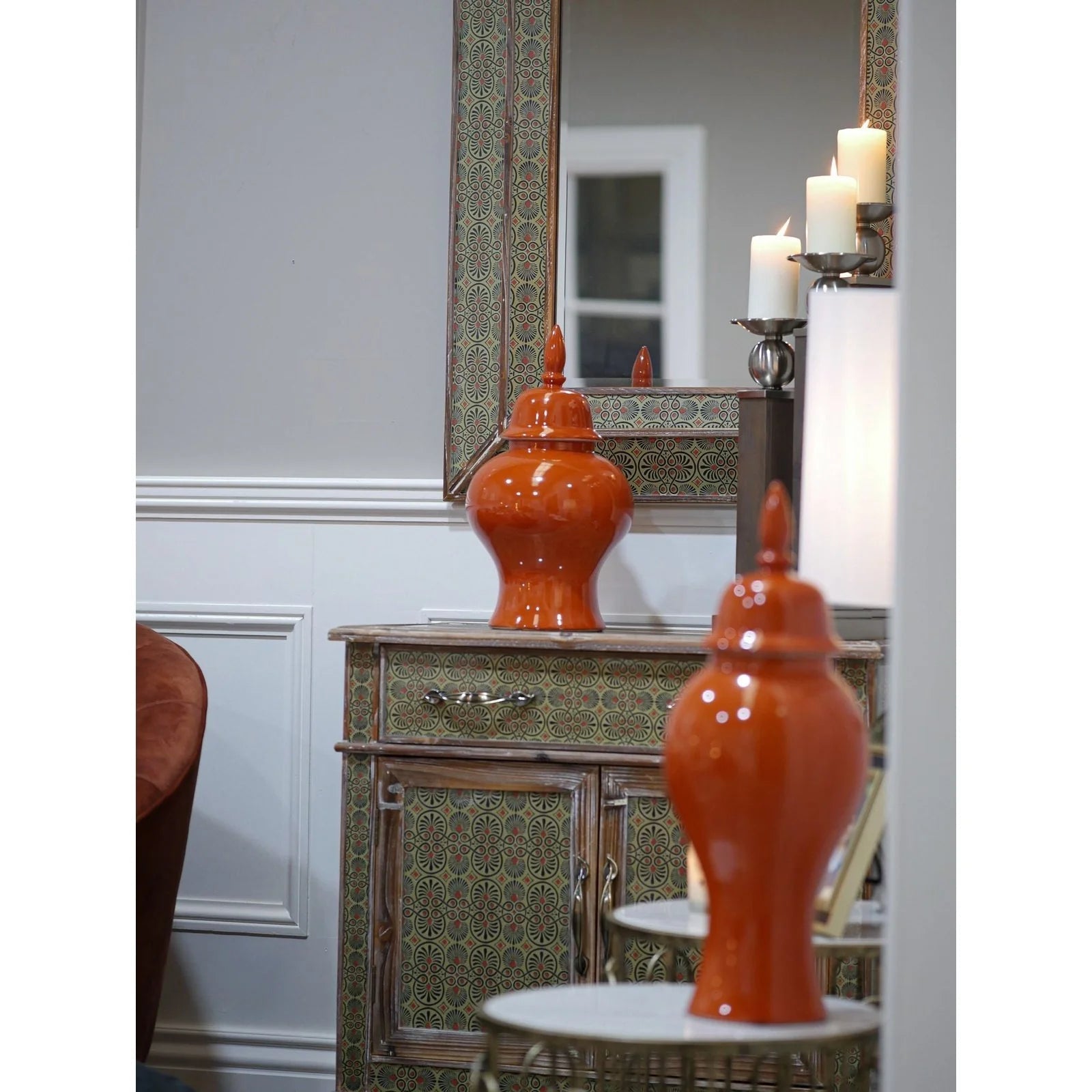 Amira Rectangular Mirror - Green & Brown Finish Wall Mirror for Living Room, Bedroom & Entryway Decor