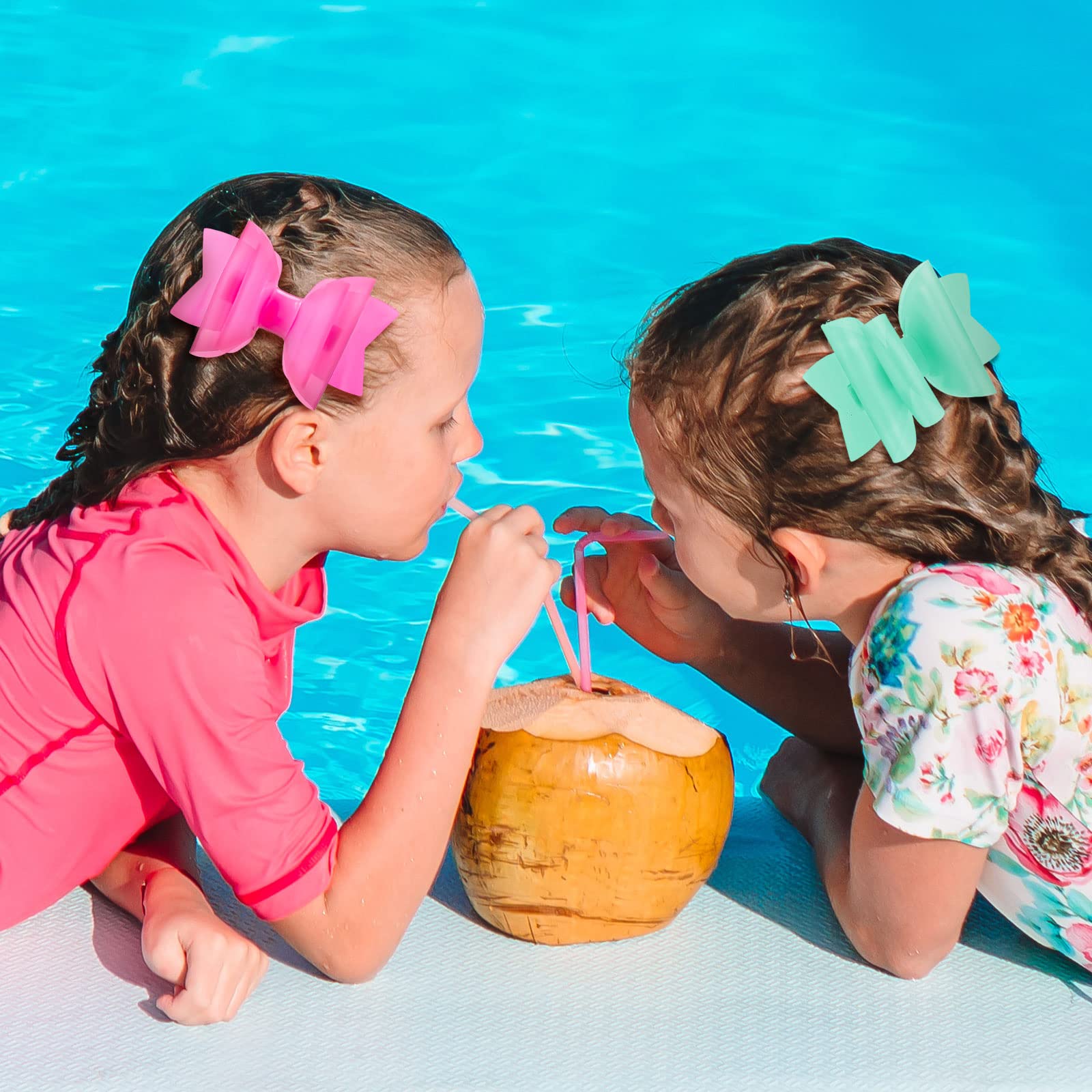 Giegxin Waterproof Jelly Hair Bows & Clips - PVC Swim Hair Accessories for Kids, Toddlers & Girls (3 Inch, 8 Colors) - Perfect for Swimming, Beach & Summer Activities
