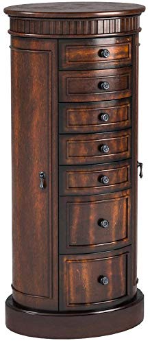 Bailey Oval Jewelry Armoire with Mirror & Drawers - Walnut Jewelry Storage for Necklaces, Earrings & Bracelets - Bedroom & Closet Organizer