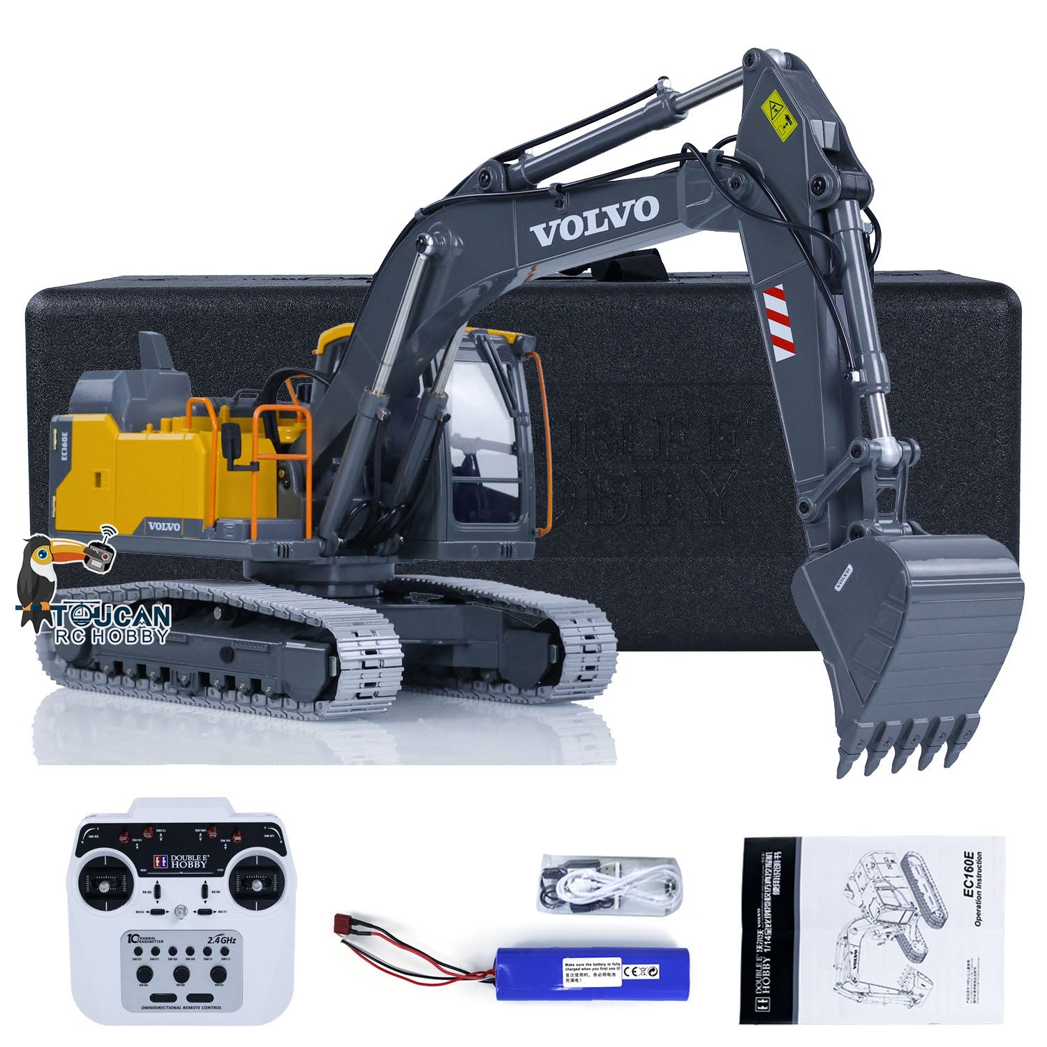 1:14 Scale RC Excavator Toy - Alloy Metal DoubleE E010 EC 160E Remote Control Construction Vehicle | Realistic Engineering Model for Kids & Adults | Outdoor Play, Construction Site Simulation, Birthday Gift for Boys