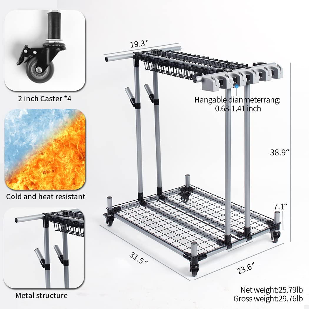 Heavy Duty Metal Garden Tool Organizer - Large Garage Storage Rack for Farming & Lawn Tools (Shovel, Rake, Hoe Holder) - Perfect for Shed, Workshop & Backyard Organization