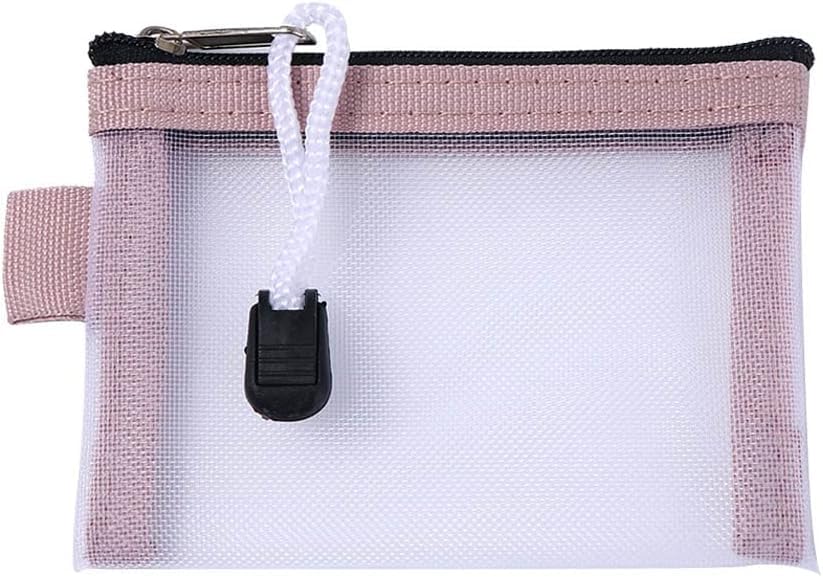 Jowxsx Pink Mesh Storage Bags - Small Zipper Pouch for Travel, Wallet, ID & Credit Card Holder - Nylon Cosmetic Bag & Transparent File Organizer - Perfect for Daily Use, Office, School & Travel Accessories