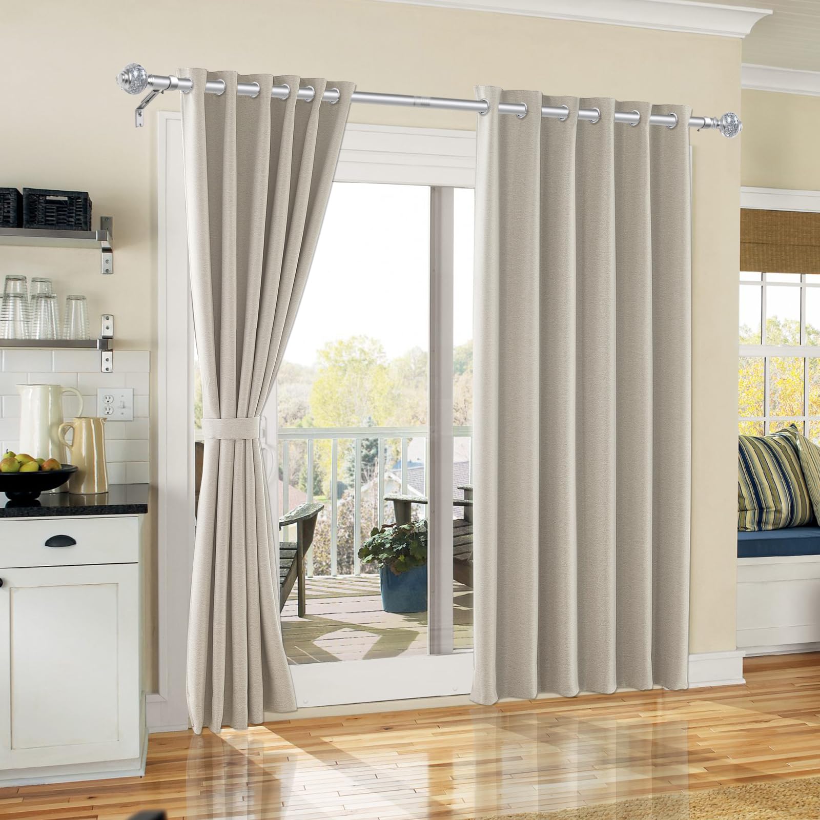 2 Pack Adjustable Telescoping Curtain Rods 32-58 Inches (2.6-4.8ft) - 7/8 Inch Silver Decorative Window Drapery Rods with Translucent Finials for Living Room, Bedroom & Home Decor