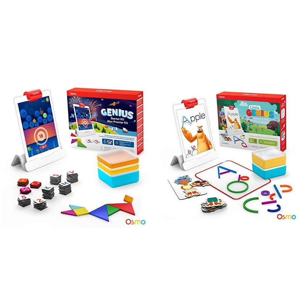 Osmo Genius Starter Kit & Little Genius Starter Kit for iPad - 4 Interactive Learning Games Bundle for Kids Ages 3-10 (Includes iPad Bases) - STEM Educational Toys for Preschool & Elementary School Classroom or Home Learning