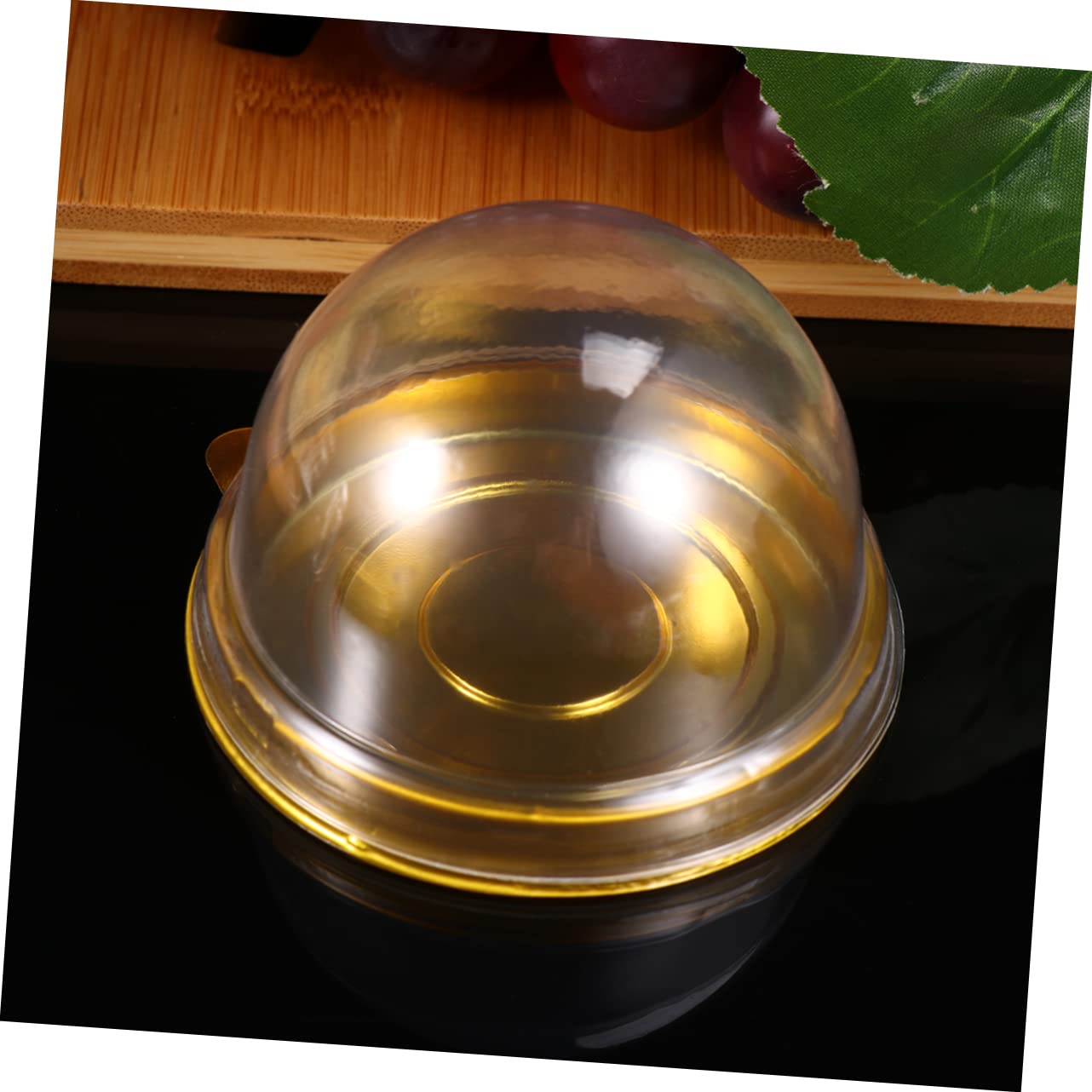 100Pcs Round Plastic Egg Yolk Crisp Packing Box with Golden Tray - Dome Cupcake Containers for Baking, Dessert Display & Individual Serving - Perfect for Party Favors, Wedding Desserts & Bakery Packaging