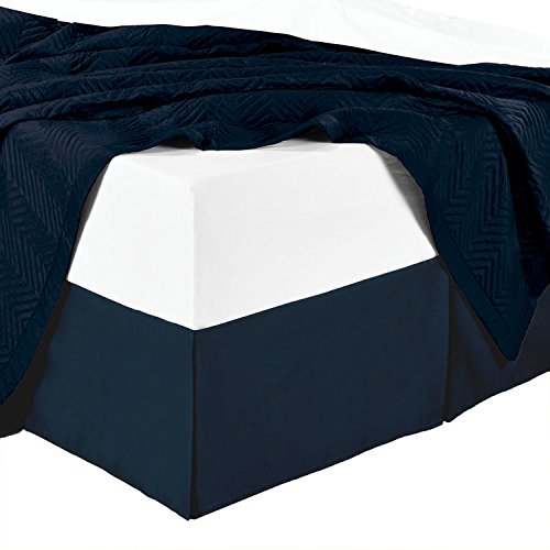 King Size 100% Microfiber Bed Skirt - Navy Blue Solid Color Dust & Hair Resistant - Perfect for Bedroom Decor & Hotel Use