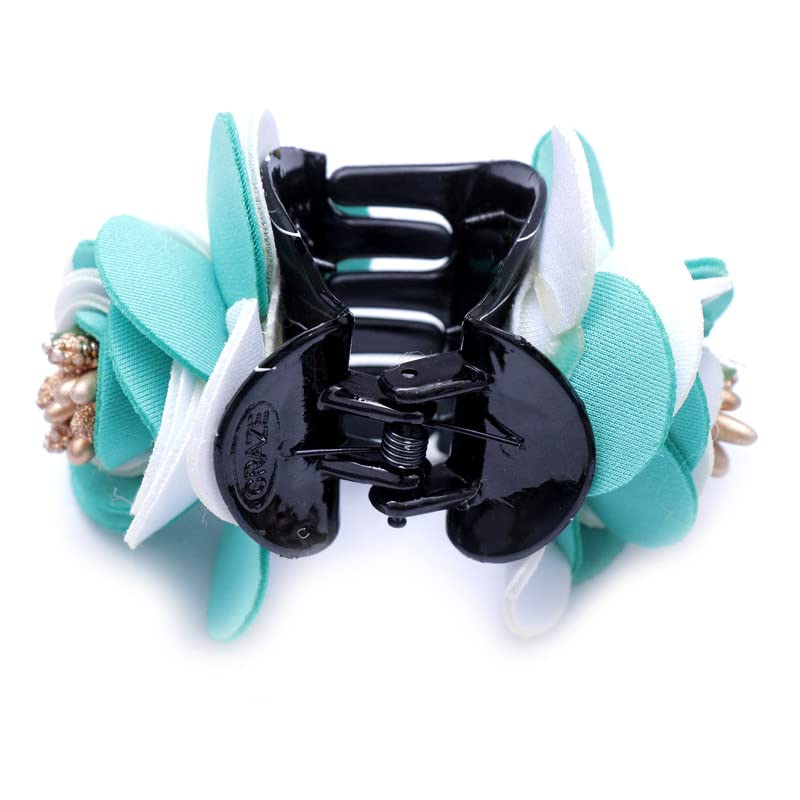 NAVMAV Hair Claw Clip for Women & Girls - Bridal Hair Accessories, Jasmine Flower & Stone Design, Green Color Hair Clutcher for Different Hairstyles | Perfect for Weddings, Parties & Everyday Use