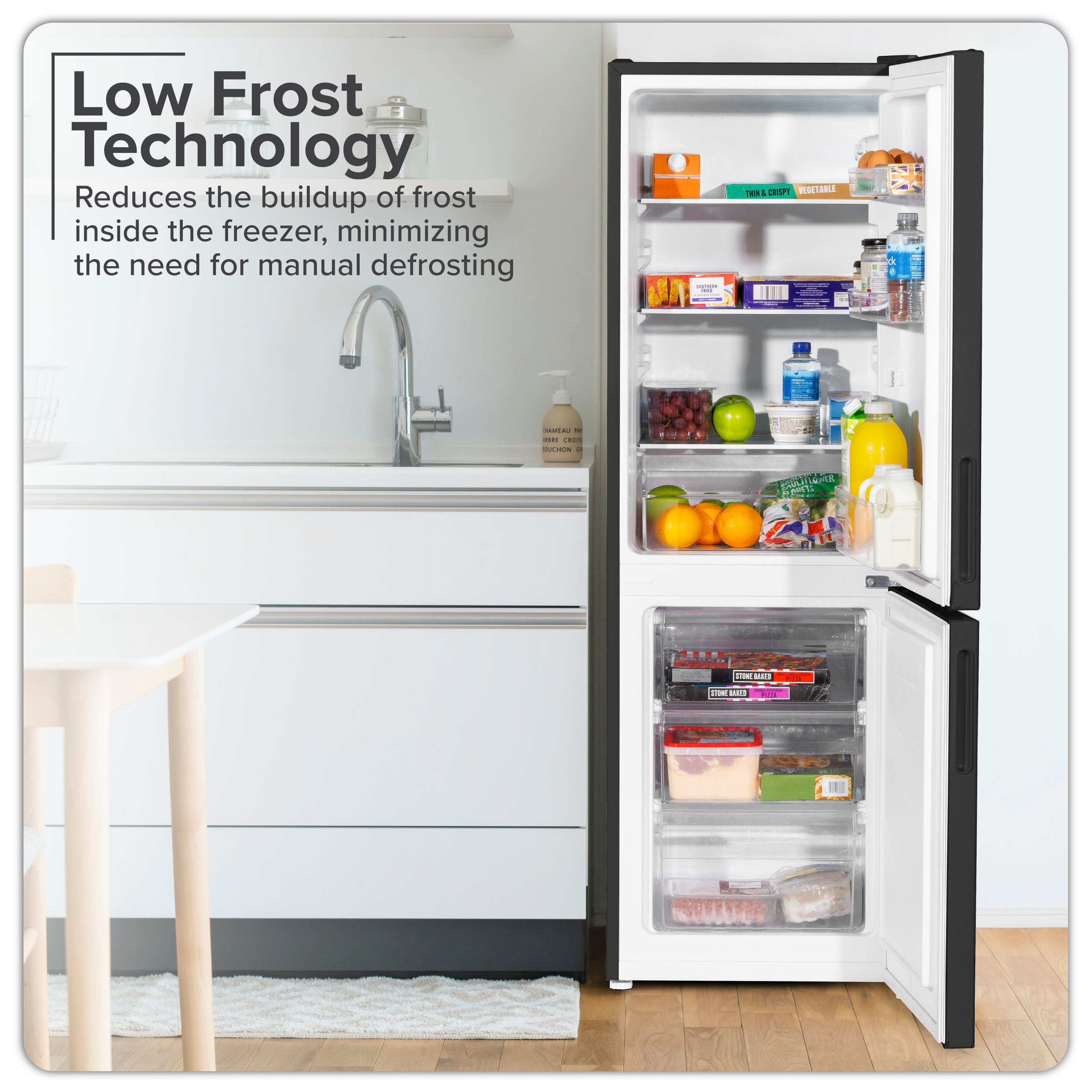Baridi 47cm 70/30 Fridge Freezer - 157L Capacity, Low Frost Technology, 4 Star Energy Rating, Black (DH253) - Perfect for Small Apartments, Dorms & Office Break Rooms