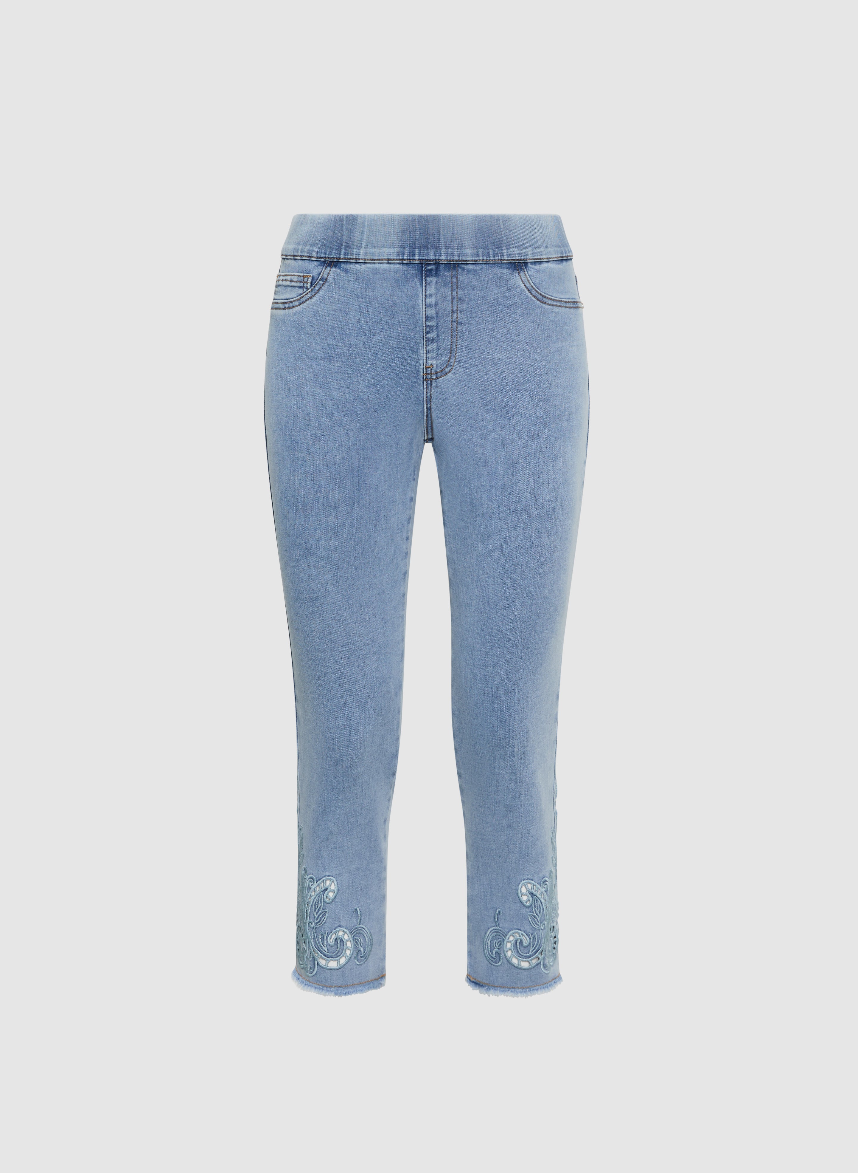 Stylish Women's Embroidered Hem Jeans - High Waist Skinny Denim Pants for Casual Wear & Everyday Outfits