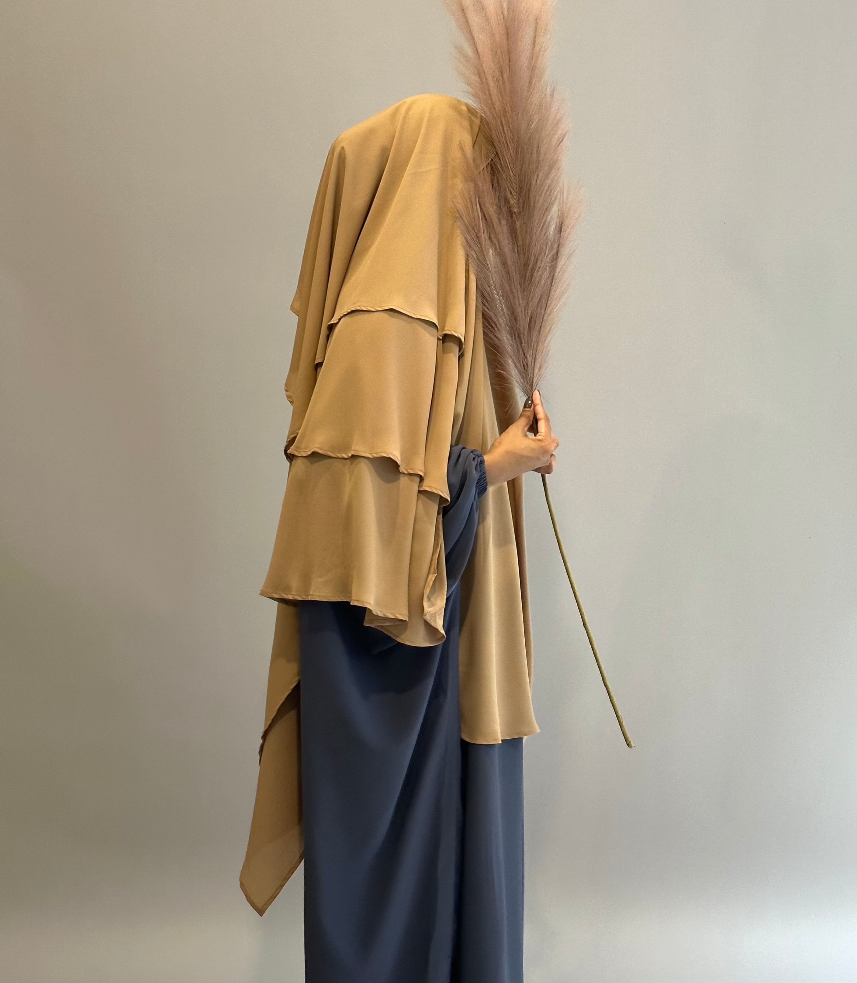 3 Layer Khimar Camel - Modest Islamic Prayer Scarf for Women - Perfect for Daily Wear, Prayer, and Special Occasions