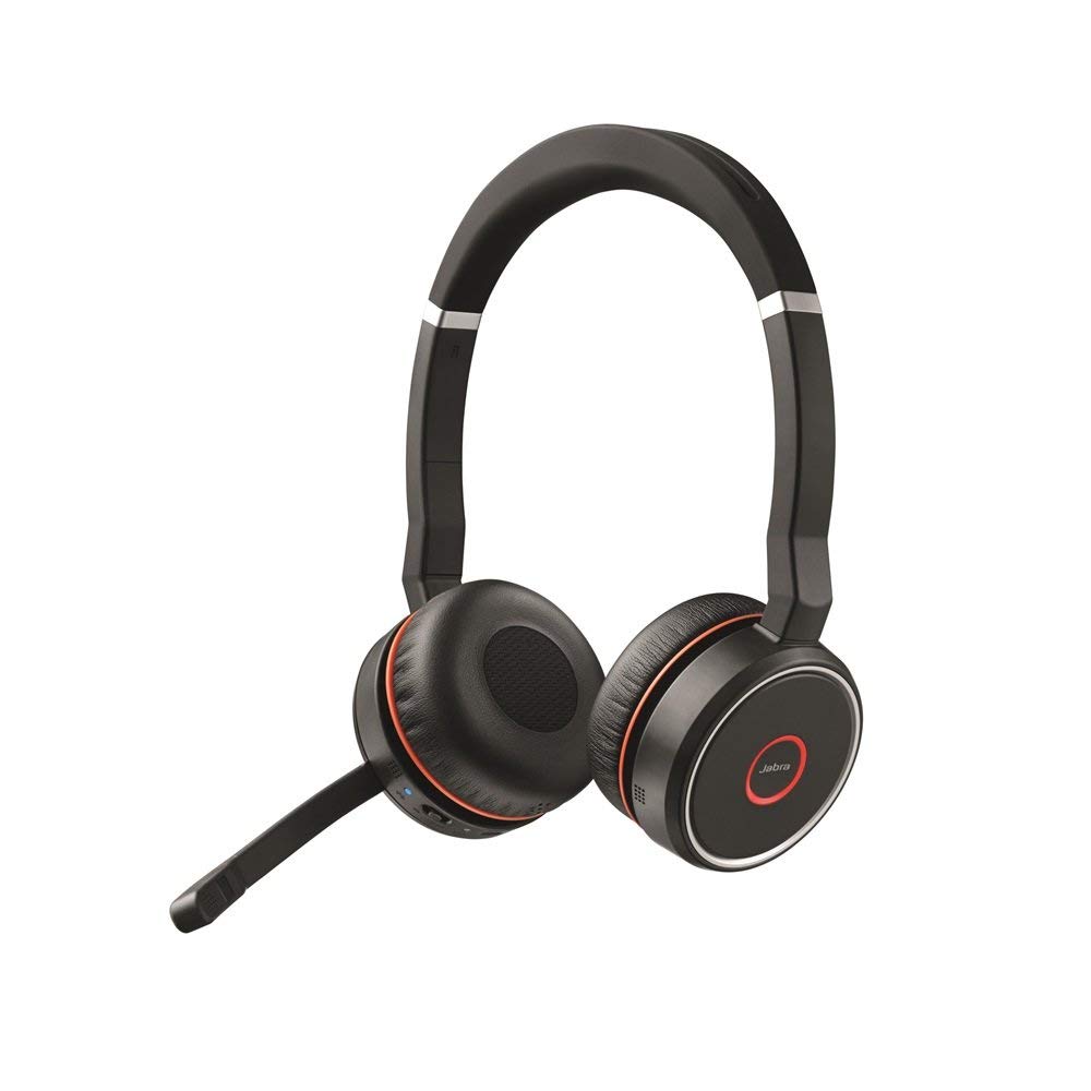 Jabra Evolve 75 UC Stereo Wireless Bluetooth Headset with Noise Cancellation - Premium Music Headphones with Link 370 Adapter (Renewed, Black) - Perfect for Office Calls, Remote Work & Online Meetings