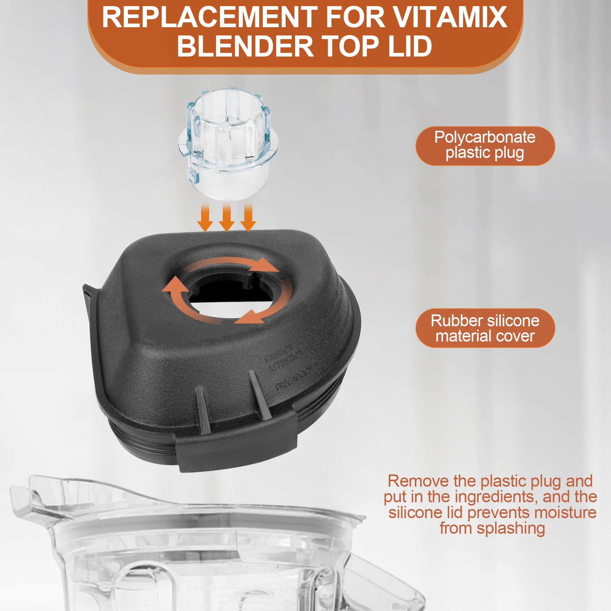 Vitamix Blender Replacement Lid Plug - 2-Piece Rubber Cover for 32oz & 48oz Pitchers - Perfect for Smoothies, Juicing & Food Prep - Durable Black Blender Accessory