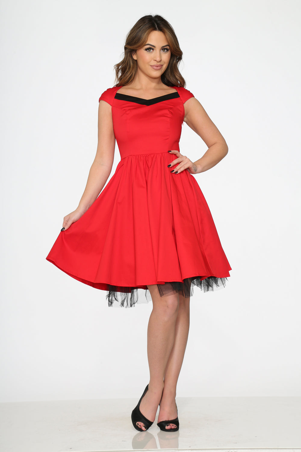 Elegant Red & Black Trim Swing Dress for Women - Flowy A-Line Party Dress for Cocktail, Wedding & Evening Events