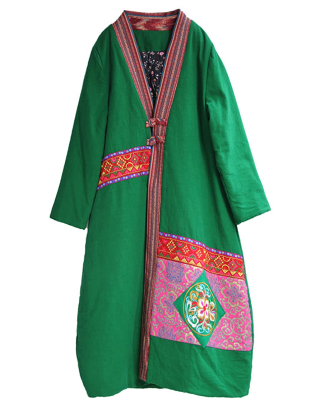 Women's Thick Cotton Linen Winter Coat with Ethnic Embroidery - Warm Padded Parka Jacket for Cold Weather | Perfect for Outdoor Activities, Travel & Daily Wear