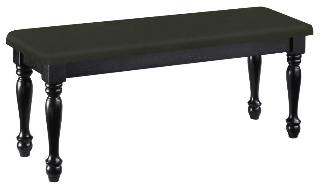 Farmhouse Dining Bench with Black Legs & Padded Vinyl Seat Cushion - Rustic Kitchen Table Bench for Dining Room, Breakfast Nook & Entryway (Black)