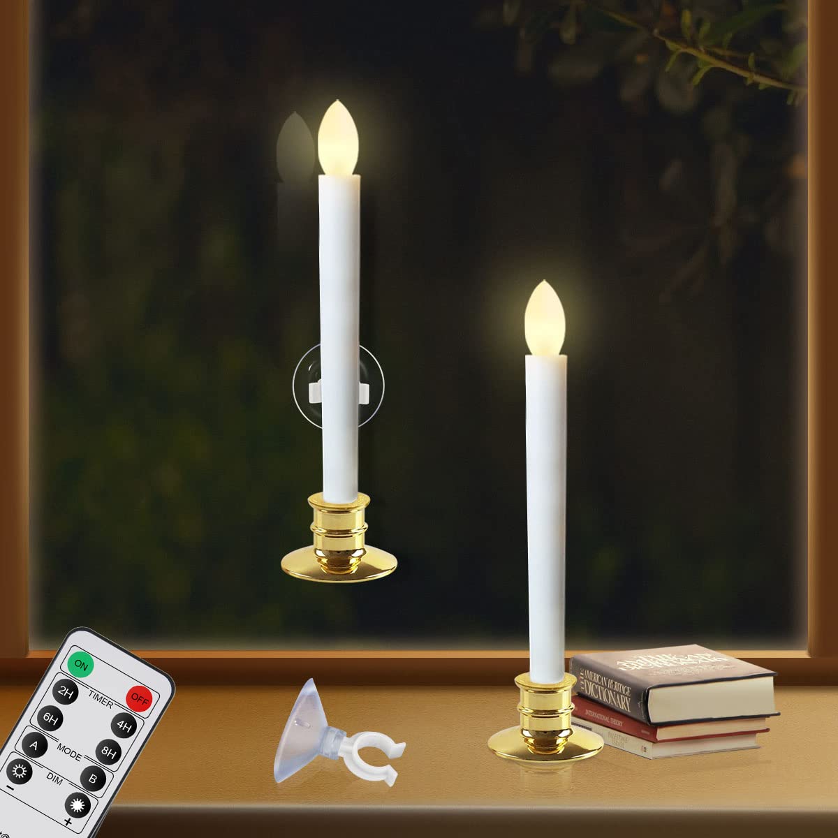 Flameless LED Taper Candles with Remote - Battery Operated Window Candles for Christmas Decor