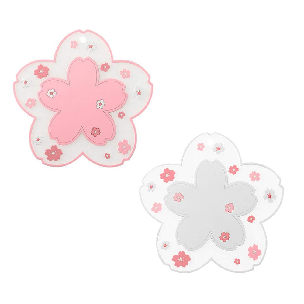 Cherry Blossom Coasters Set of 2 - Cute Pink Sakura Flower PVC Drink Coasters for Coffee, Tea, Mugs - Non-Slip Table Protectors for Home, Office Desk Decor - Perfect for Spring Tea Parties & Kawaii Aesthetic